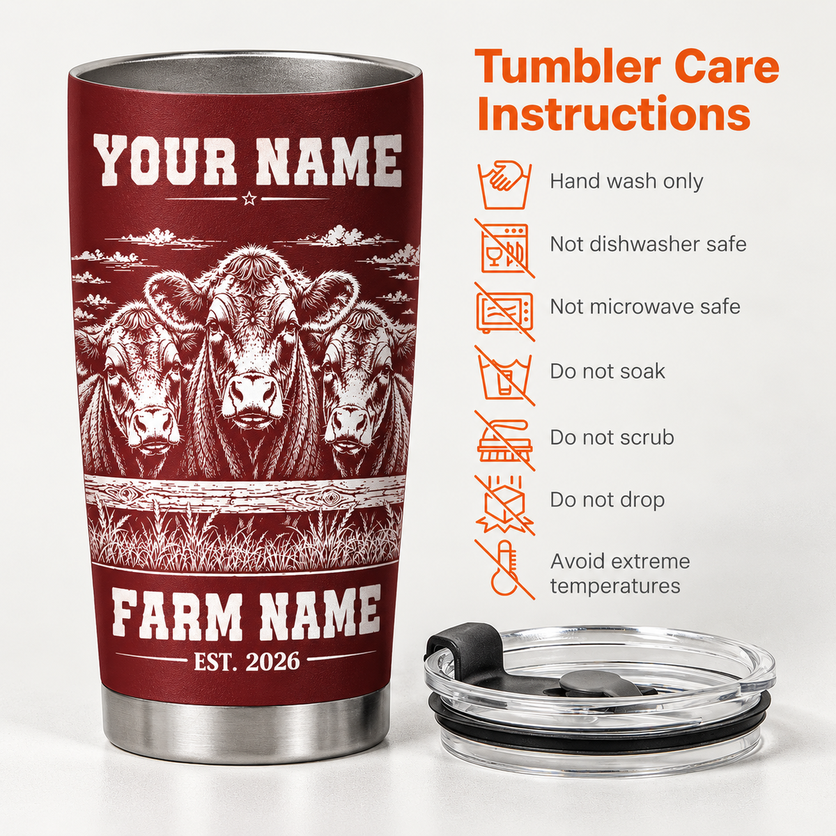Personalized Name and Farm Name Black Angus Line Art Multicolor Tumbler Cup