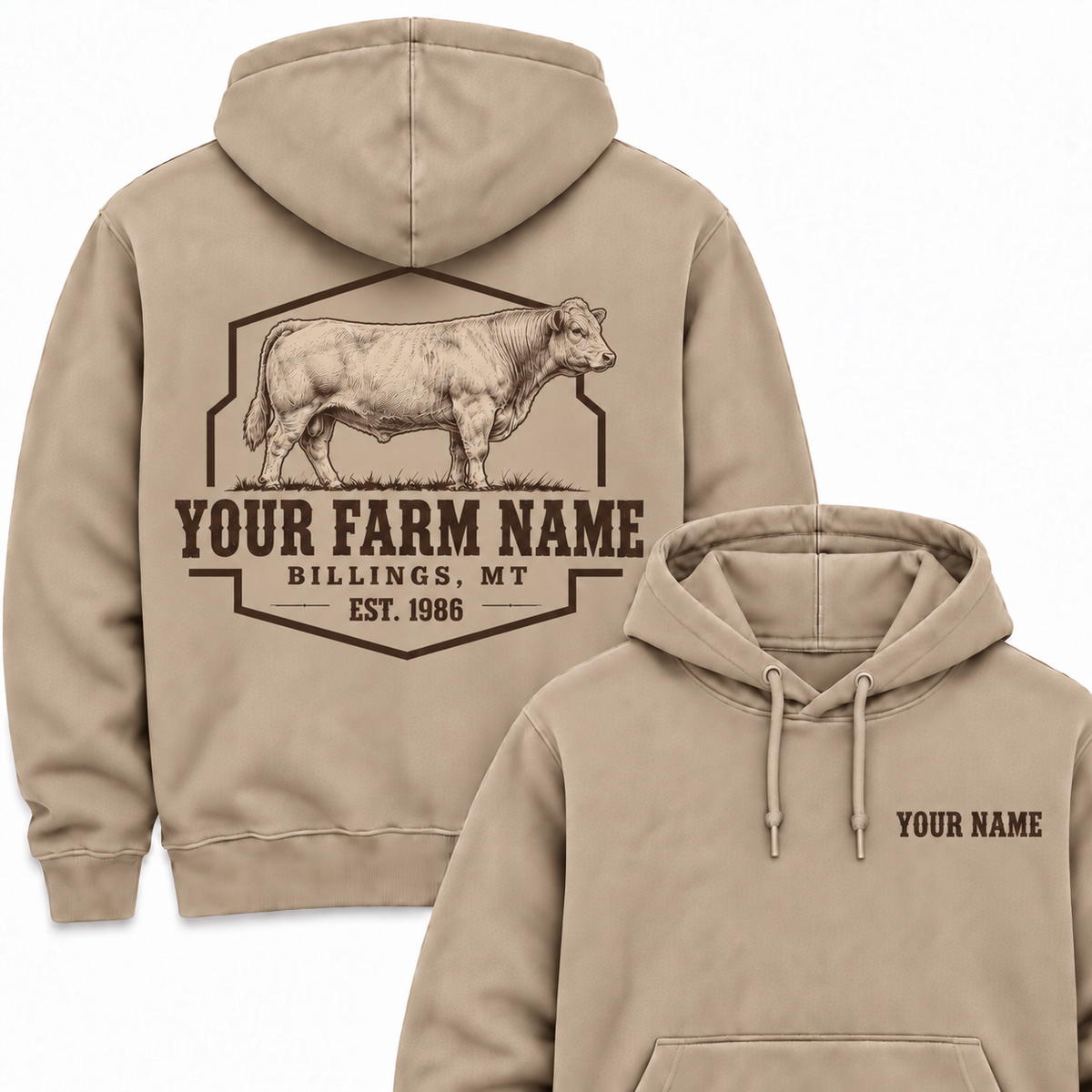 Personalized Name And Farm Name Charolais Farm Hoodie