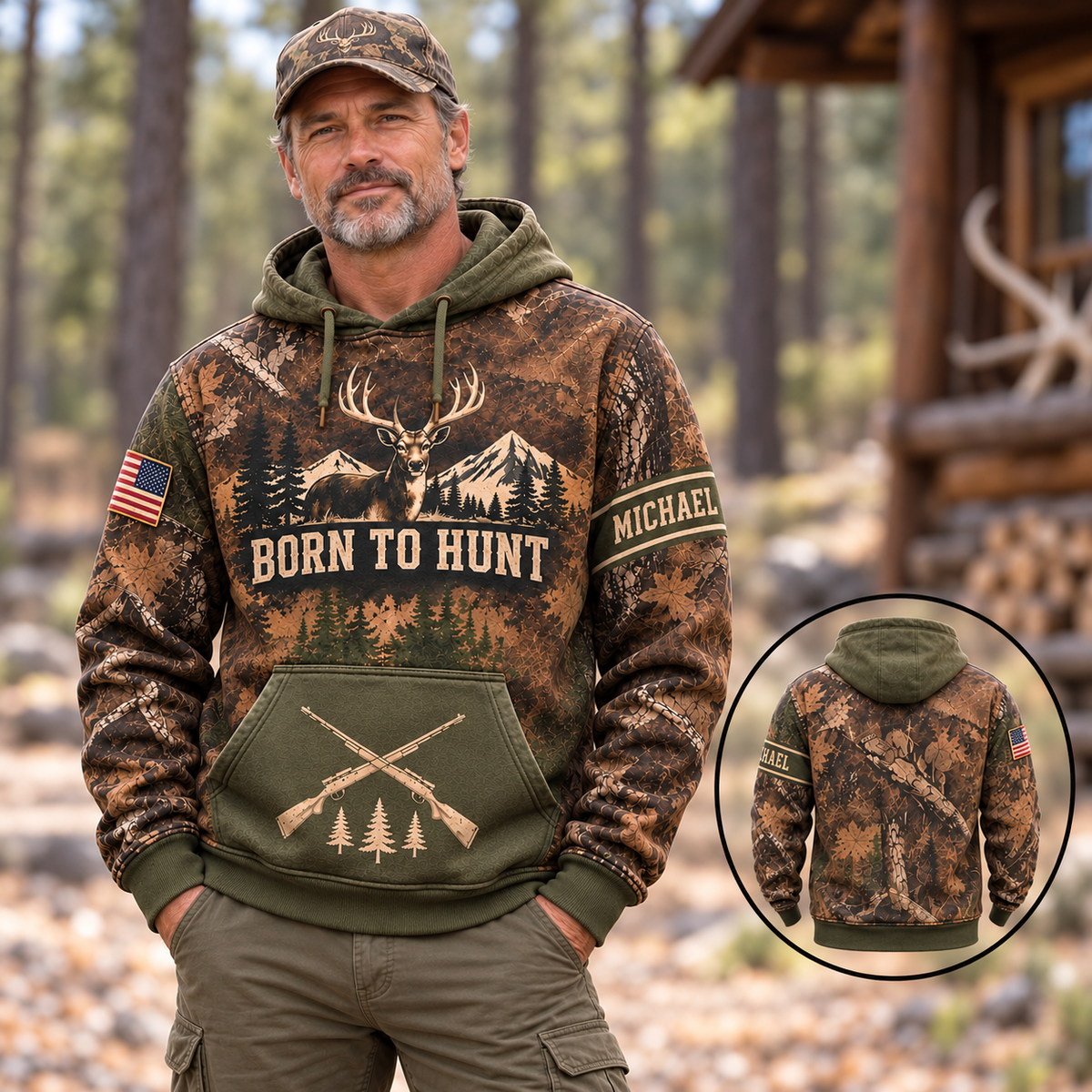 Personalized Name Deer Hunting Camouflage Forest Pattern 3D Over Printed Hoodie