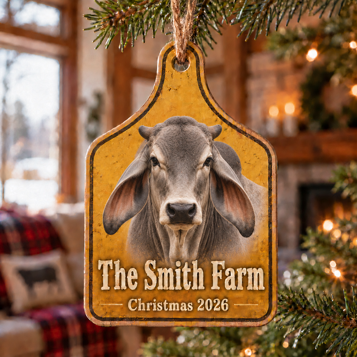 Personalized Farm Name Brahman Ear Tag Ornament