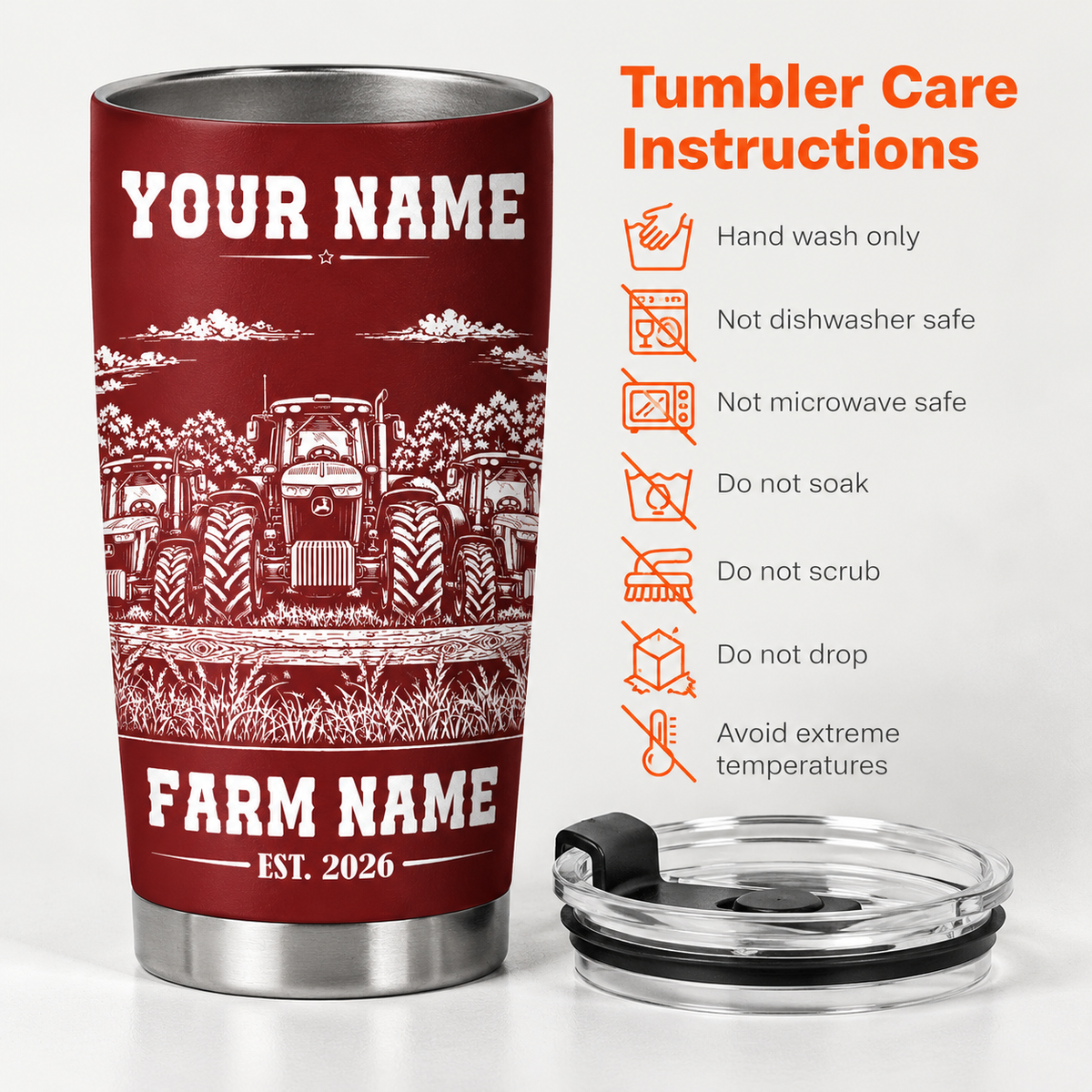 Personalized Name and Farm Name Tractor Line Art Multicolor Tumbler Cup