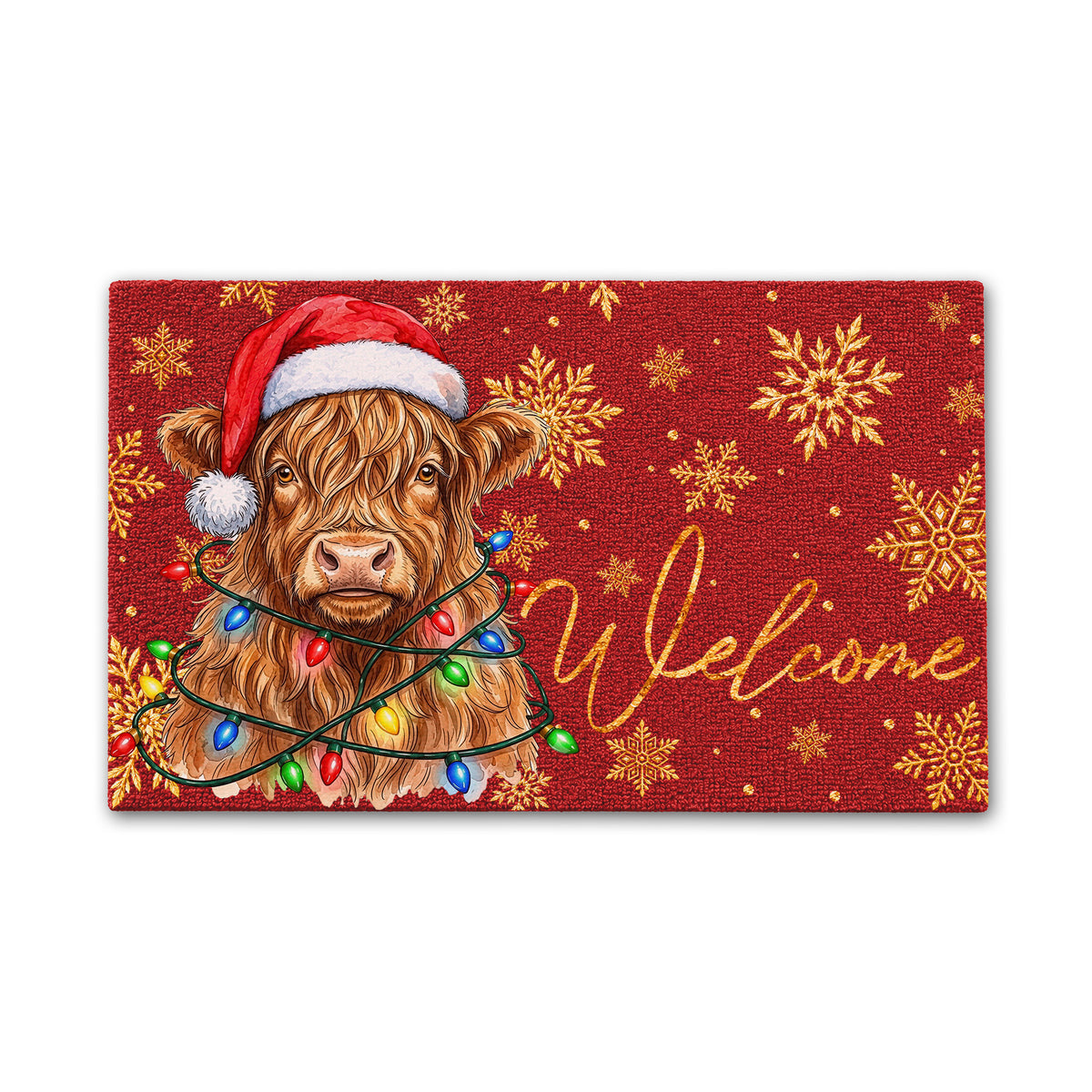 Christmas Gift Highland Portrait Watercolor Art Welcome Mat - Personalized Weigh Coir Doormat