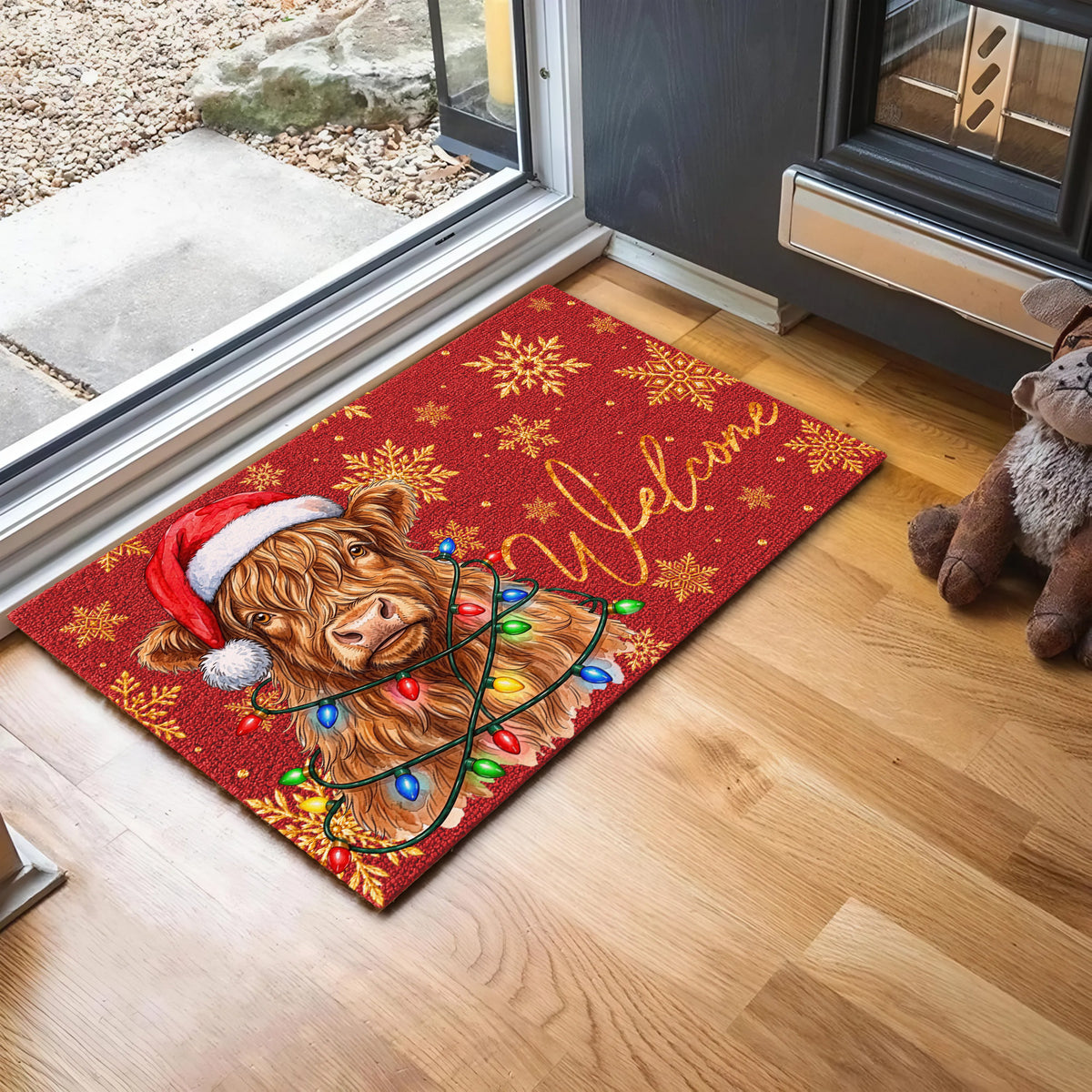 Christmas Gift Highland Portrait Watercolor Art Welcome Mat - Personalized Weigh Coir Doormat