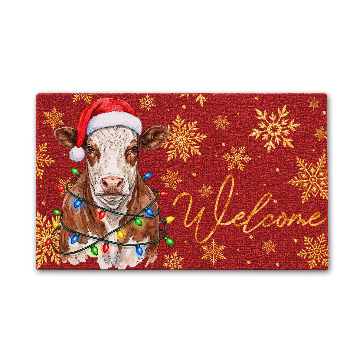 Christmas Gift Hereford Portrait Watercolor Art Welcome Mat - Personalized Weigh Coir Doormat