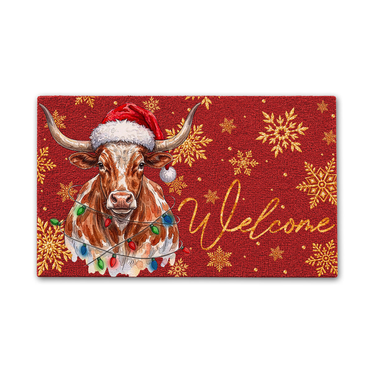 Christmas Gift Texas Longhorn Portrait Watercolor Art Welcome Mat - Personalized Weigh Coir Doormat