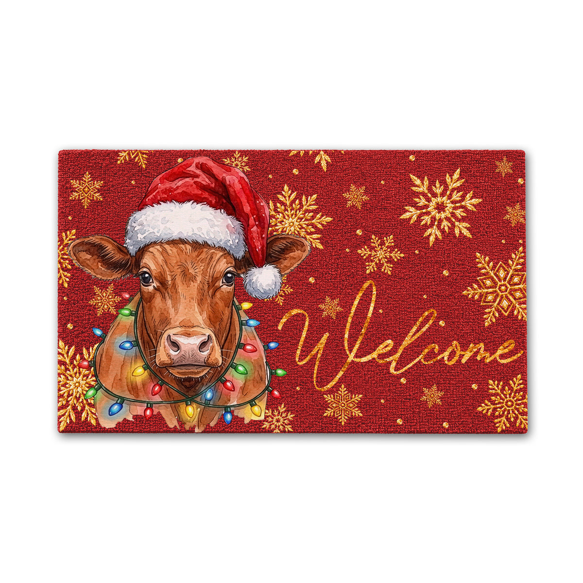 Christmas Gift Red Angus Portrait Watercolor Art Welcome Mat - Personalized Weigh Coir Doormat