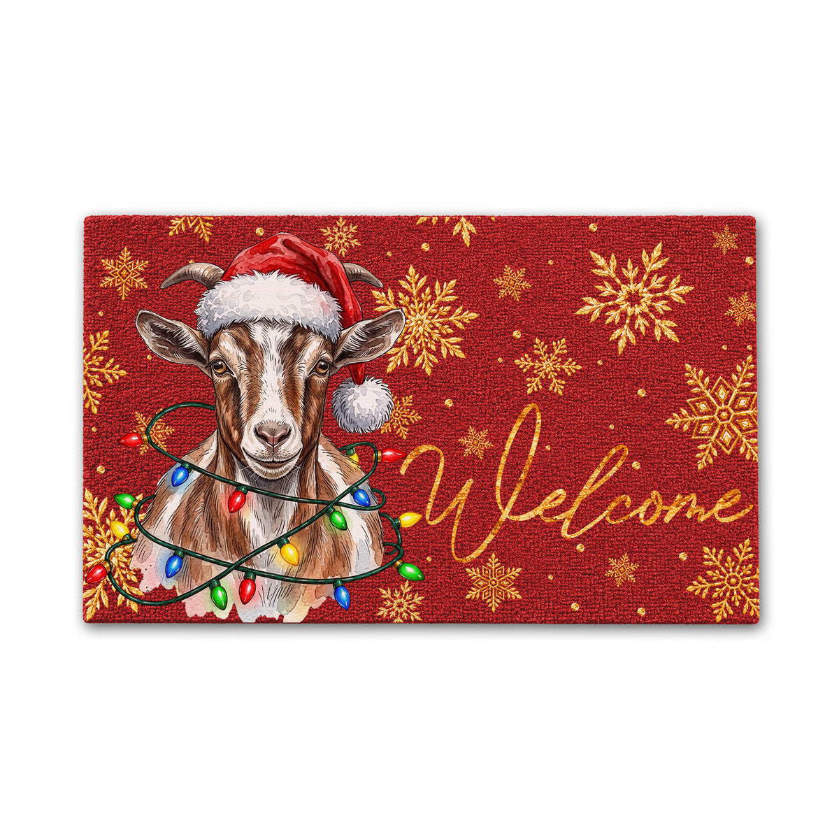 Christmas Gift Goat Portrait Watercolor Art Welcome Mat - Personalized Weigh Coir Doormat