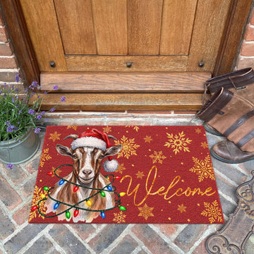 Christmas Gift Goat Portrait Watercolor Art Welcome Mat - Personalized Weigh Coir Doormat
