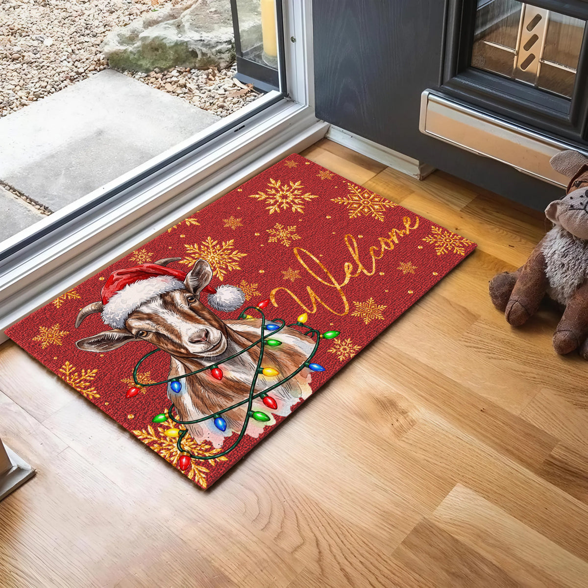 Christmas Gift Goat Portrait Watercolor Art Welcome Mat - Personalized Weigh Coir Doormat