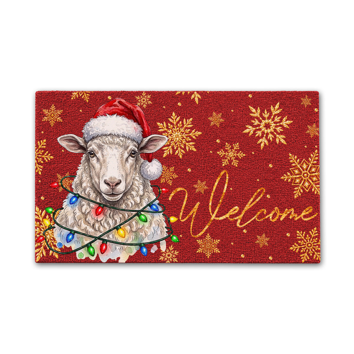 Christmas Gift Sheep Portrait Watercolor Art Welcome Mat - Personalized Weigh Coir Doormat