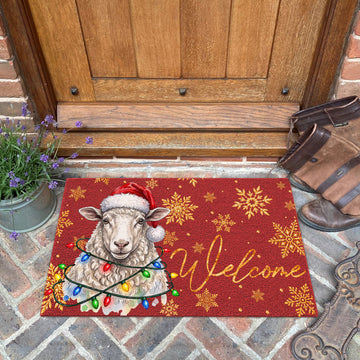 Christmas Gift Sheep Portrait Watercolor Art Welcome Mat - Personalized Weigh Coir Doormat