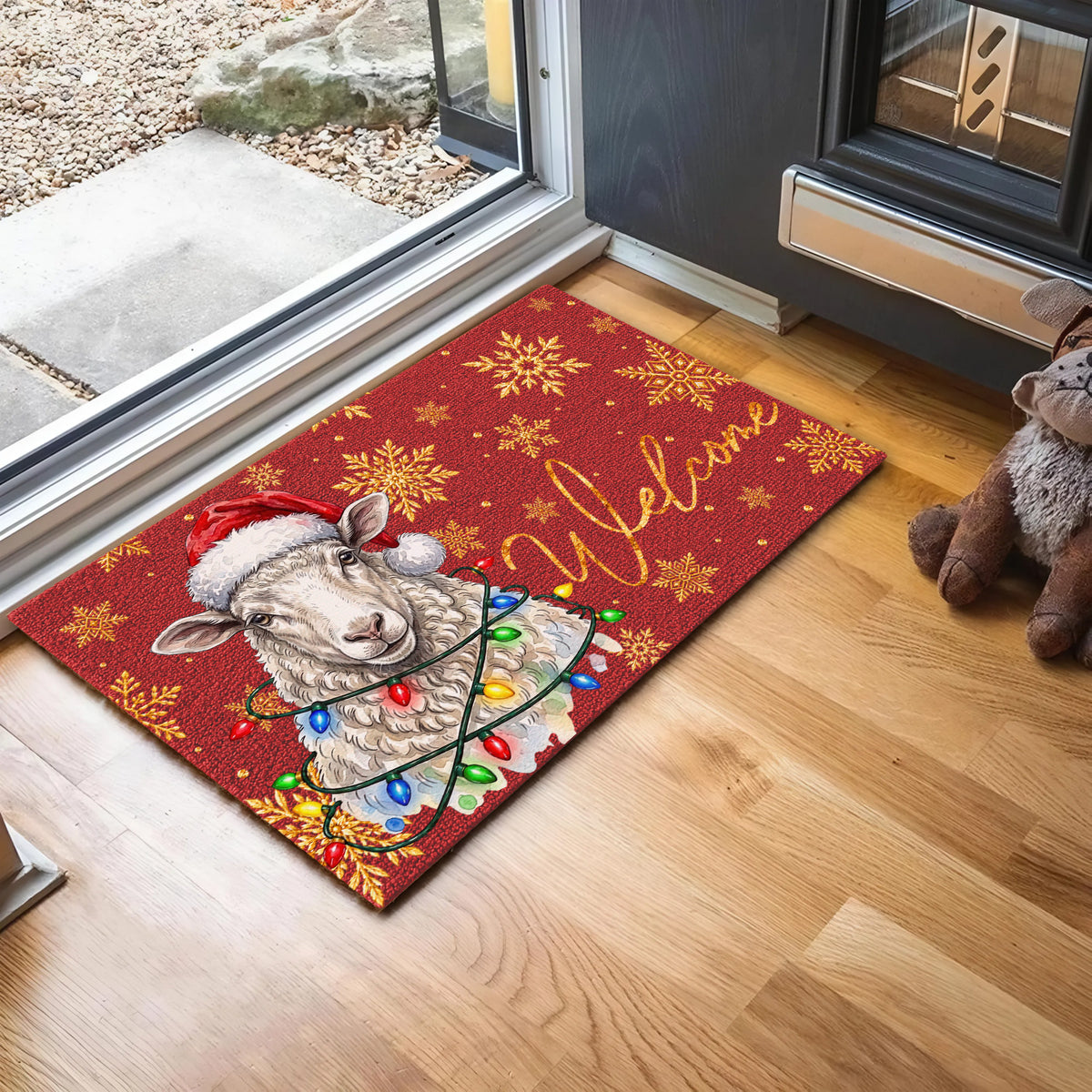 Christmas Gift Sheep Portrait Watercolor Art Welcome Mat - Personalized Weigh Coir Doormat