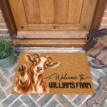 Welcome Goat Portrait Watercolor Art Welcome Mat - Personalized Farm Name Weigh Coir Doormat