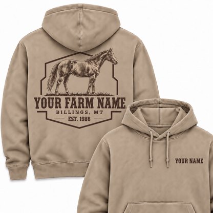 Personalized Name And Farm Name Horse Farm Hoodie