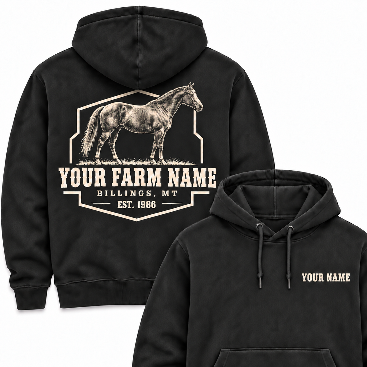 Personalized Name And Farm Name Horse Farm Hoodie