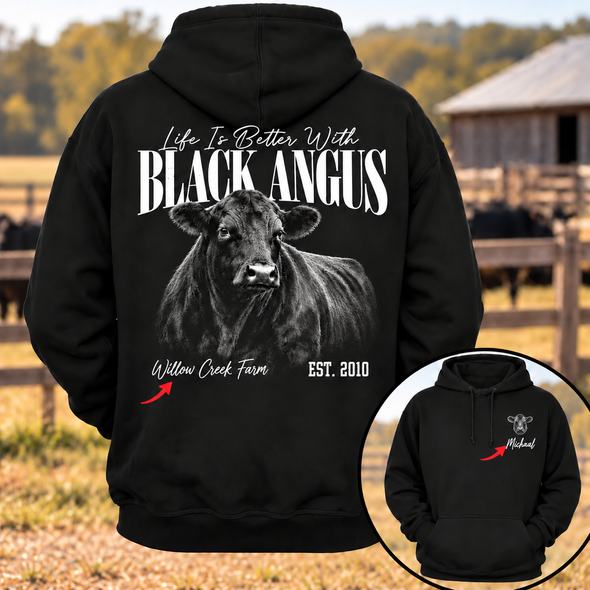 Personalized Your Name And Farm Name Life Is Better With Black Angus Hoodie