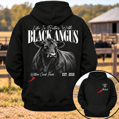 Personalized Your Name And Farm Name Life Is Better With Black Angus Hoodie