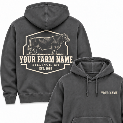 Personalized Name And Farm Name Black Angus Farm Hoodie