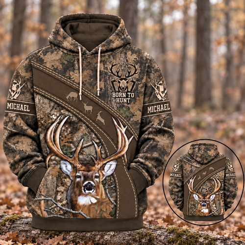 Personalized Name Deer Hunting Camo Forest Pattern 3D Over Printed Hoodie