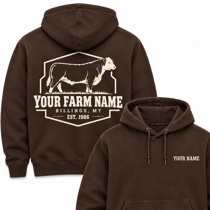 Personalized Name And Farm Name Hereford Farm Hoodie