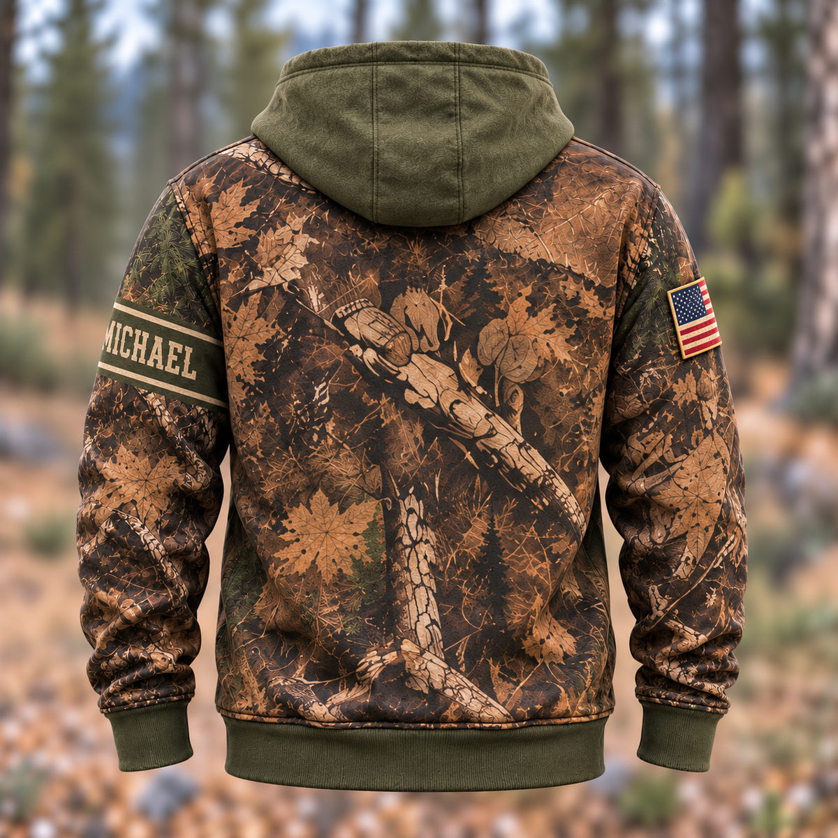 Personalized Name Deer Hunting Camouflage Forest Pattern 3D Over Printed Hoodie