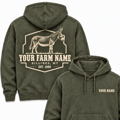 Personalized Name And Farm Name Donkey Farm Hoodie