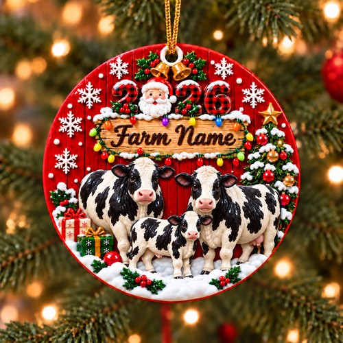 Personalized Farm Name Holstein Gift For Farmers - Circle Ceramic Ornament