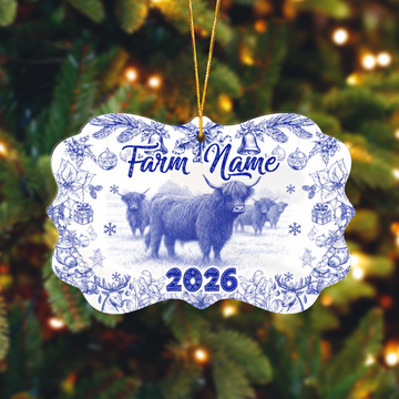 Ranvibes Personalized Highland Cattle Toile De Jouy Medallion Ceramic Ornament