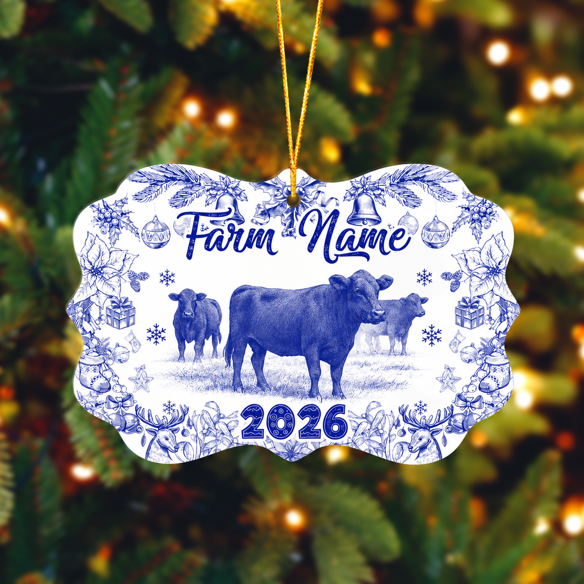 Ranvibes Personalized Black Angus Toile De Jouy Medallion Ceramic Ornament