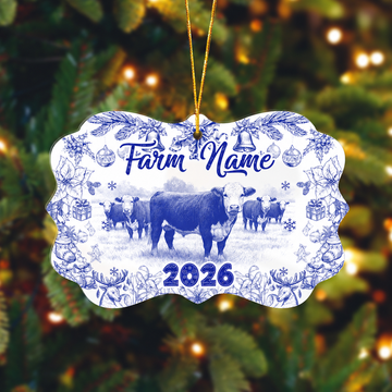 Ranvibes Personalized Hereford Cattle Toile De Jouy Medallion Ceramic Ornament