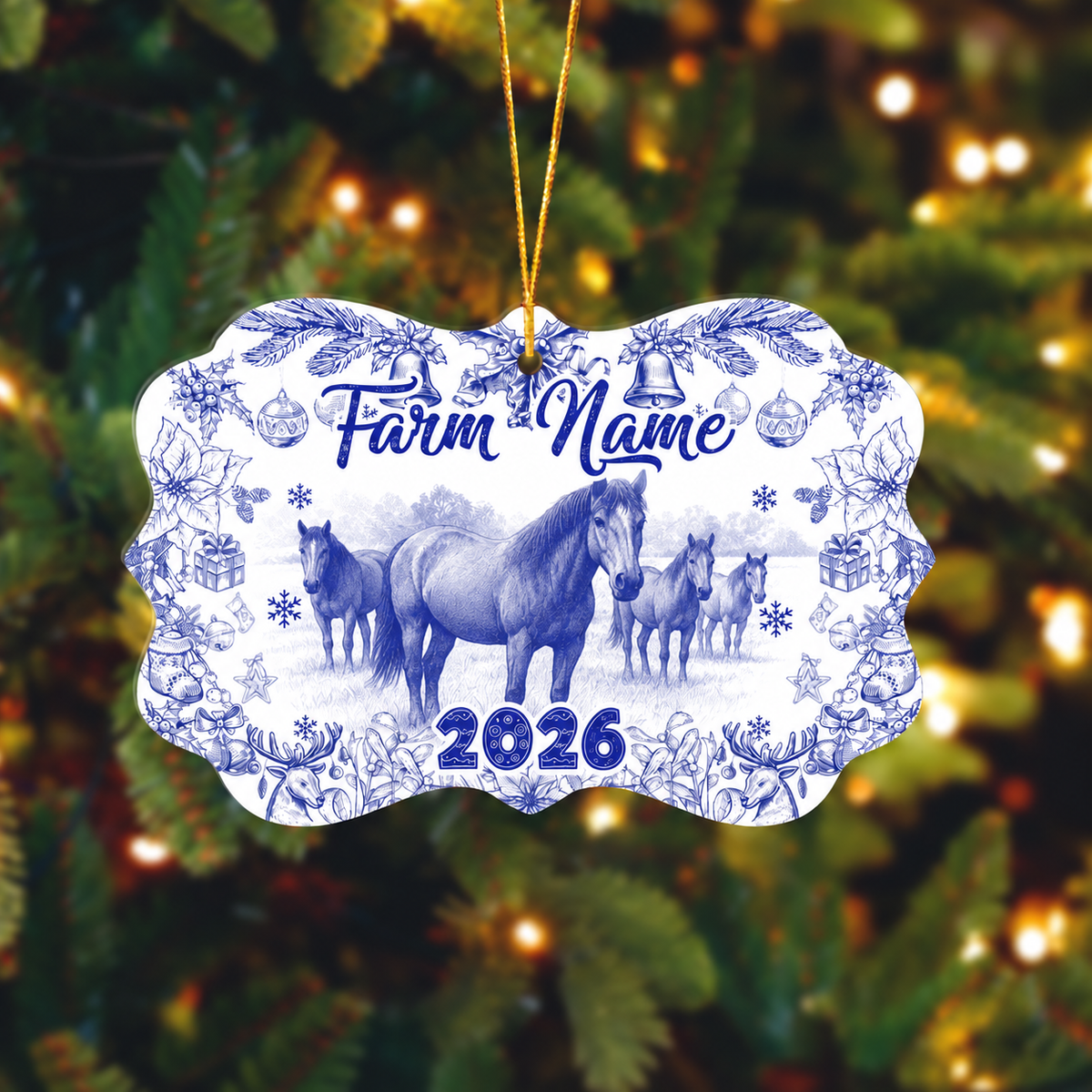 Ranvibes Personalized Horse Toile De Jouy Medallion Ceramic Ornament