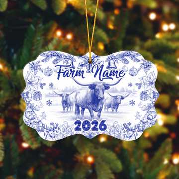 Ranvibes Personalized Texas Longhorn Toile De Jouy Medallion Ceramic Ornament