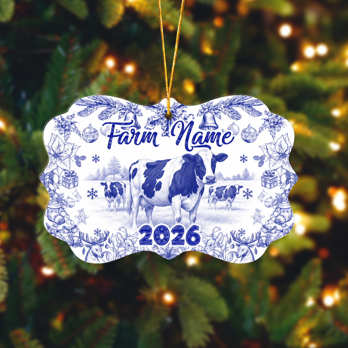 Ranvibes Personalized Holstein Toile De Jouy Medallion Ceramic Ornament