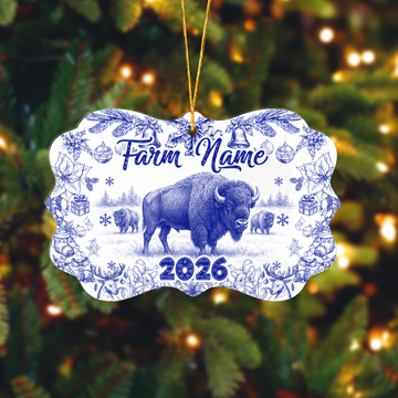 Ranvibes Personalized Bison Toile De Jouy Medallion Ceramic Ornament