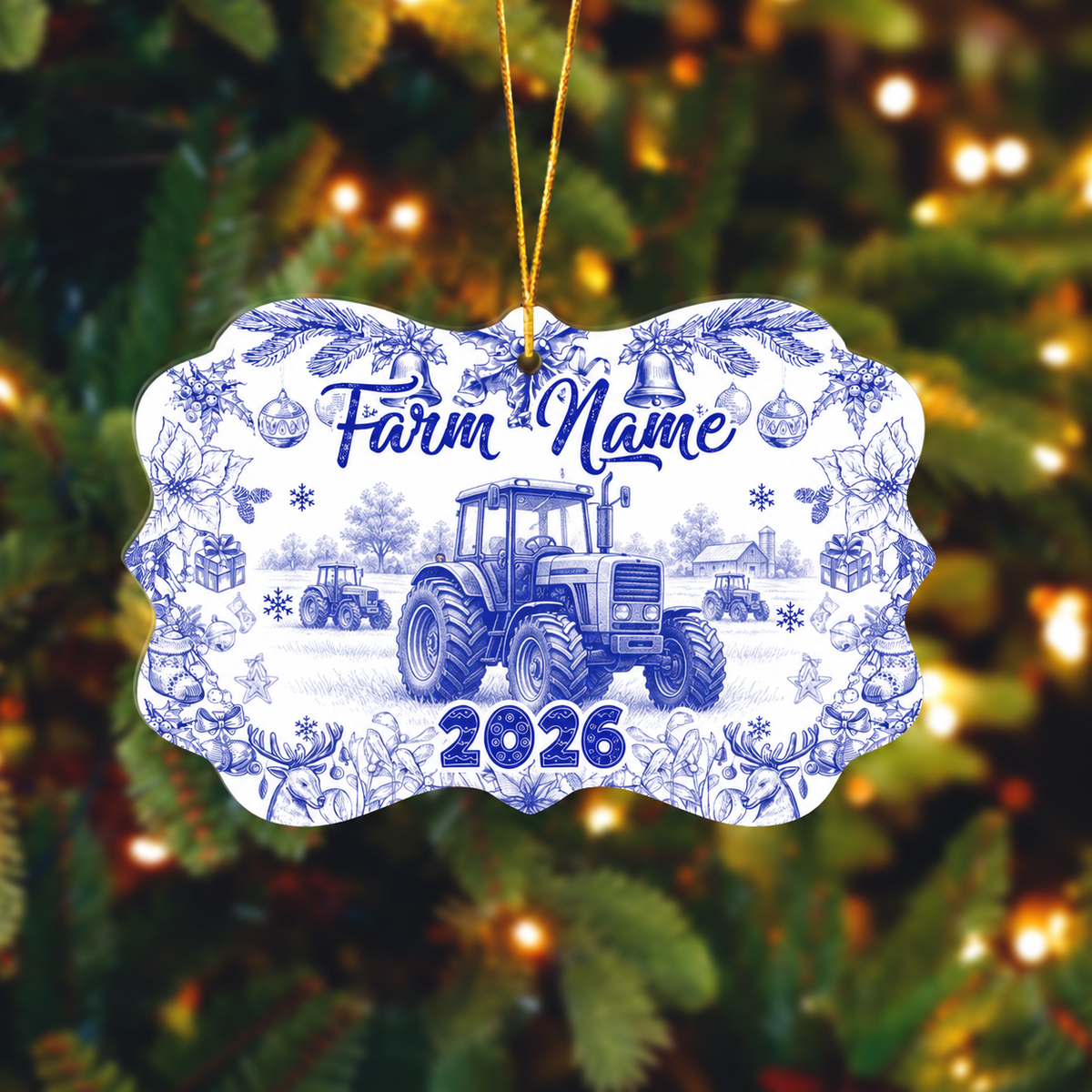 Ranvibes Personalized Tractor Toile De Jouy Medallion Ceramic Ornament