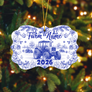 Ranvibes Personalized Tractor Toile De Jouy Medallion Ceramic Ornament