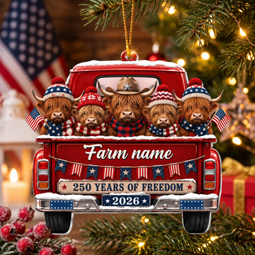Personalized Highland Farm Name Christmas Ornament 2026 – America 250th Anniversary