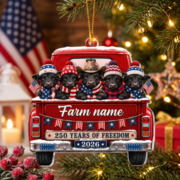 Personalized Black Angus Farm Name Christmas Ornament 2026 – America 250th Anniversary