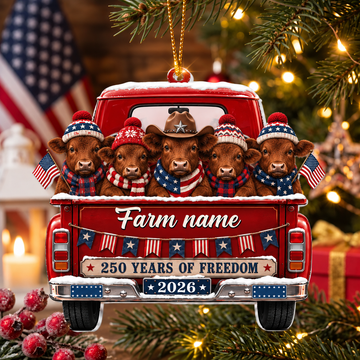 Personalized Red Angus Farm Name Christmas Ornament 2026 – America 250th Anniversary