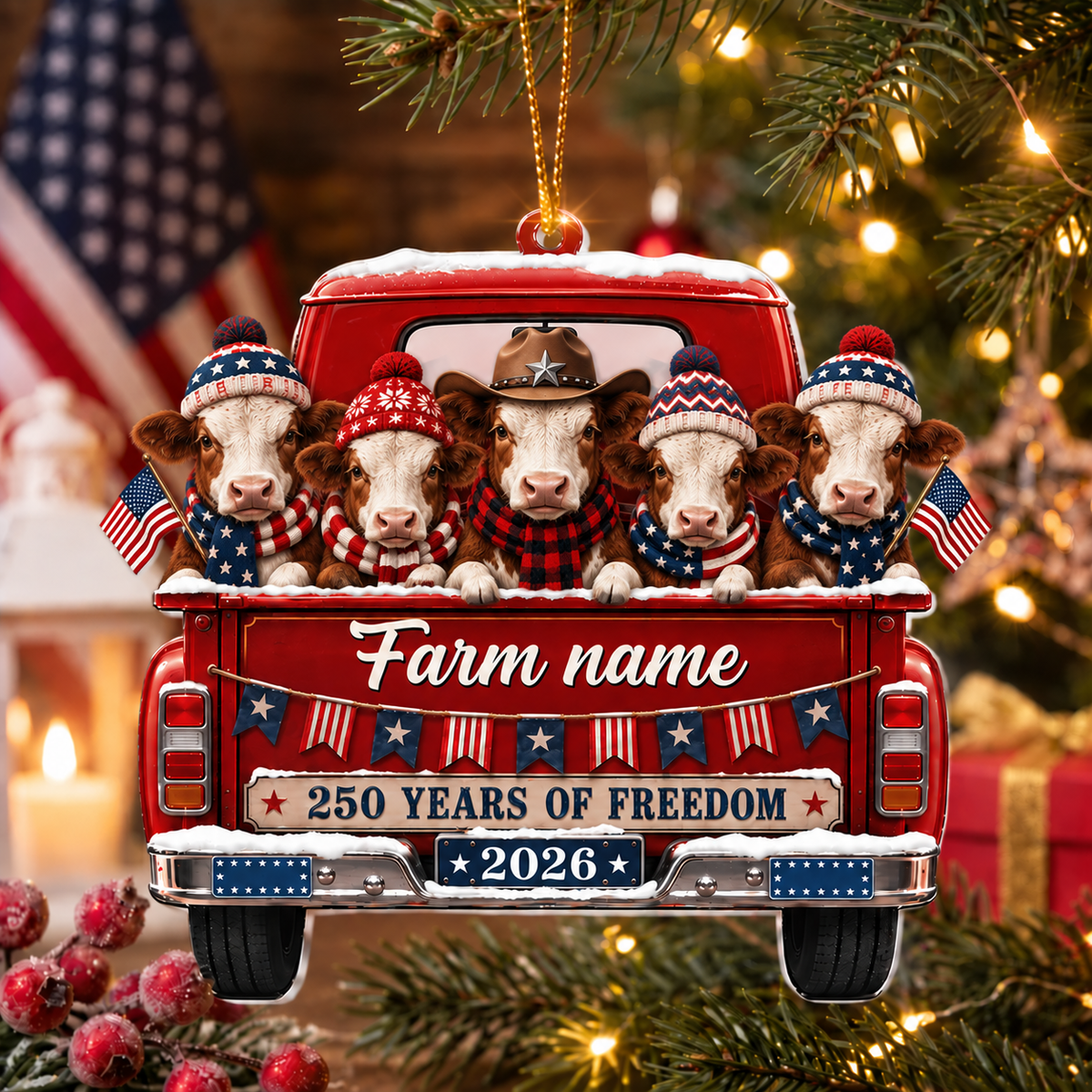 Personalized Hereford Farm Name Christmas Ornament 2026 – America 250th Anniversary