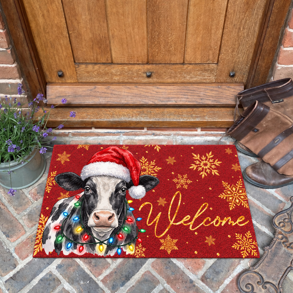 Christmas Gift Holstein Portrait Watercolor Art Welcome Mat - Personalized Weigh Coir Doormat