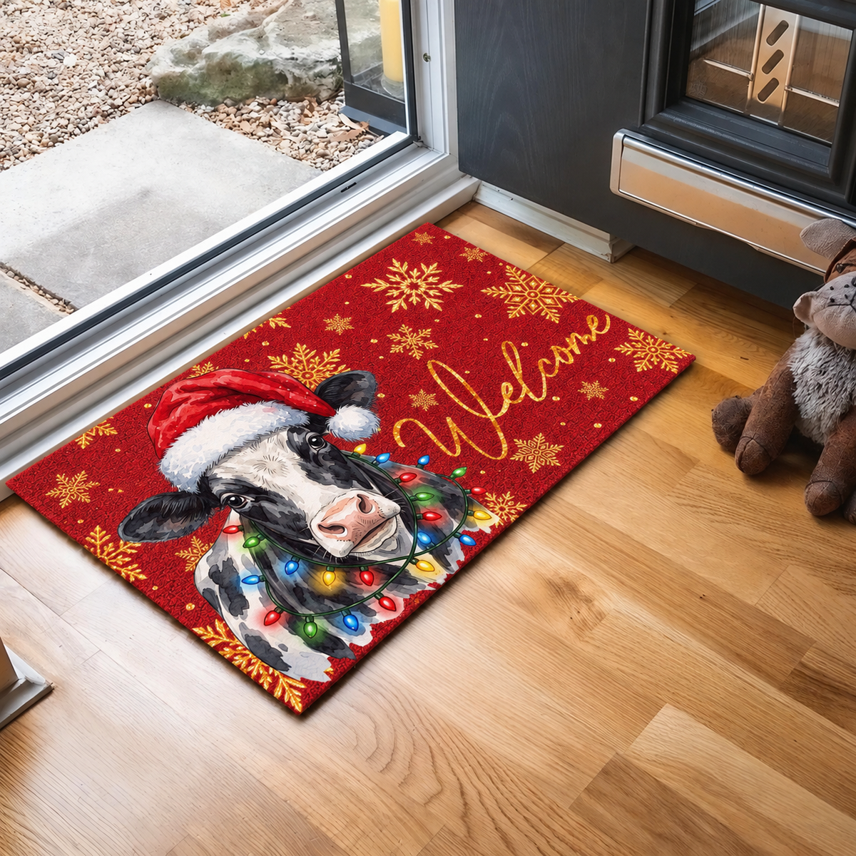 Christmas Gift Holstein Portrait Watercolor Art Welcome Mat - Personalized Weigh Coir Doormat