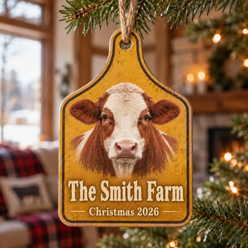 Personalized Farm Name Simmental Ear Tag Ornament