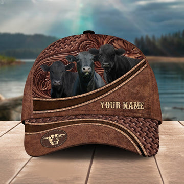 Personalized Black Angus Leather Pattern Classic Cap
