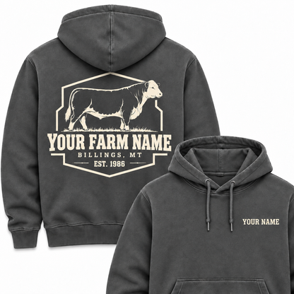 Personalized Name And Farm Name Hereford Farm Hoodie