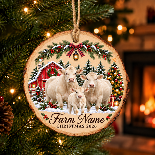 Personalized Farm Name Charolais Merry Christmas Wood Slice Ornament 2026