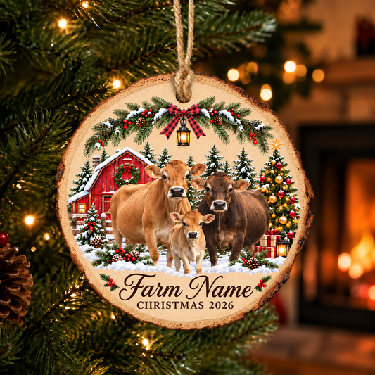 Personalized Farm Name Jersey Merry Christmas Wood Slice Ornament 2026
