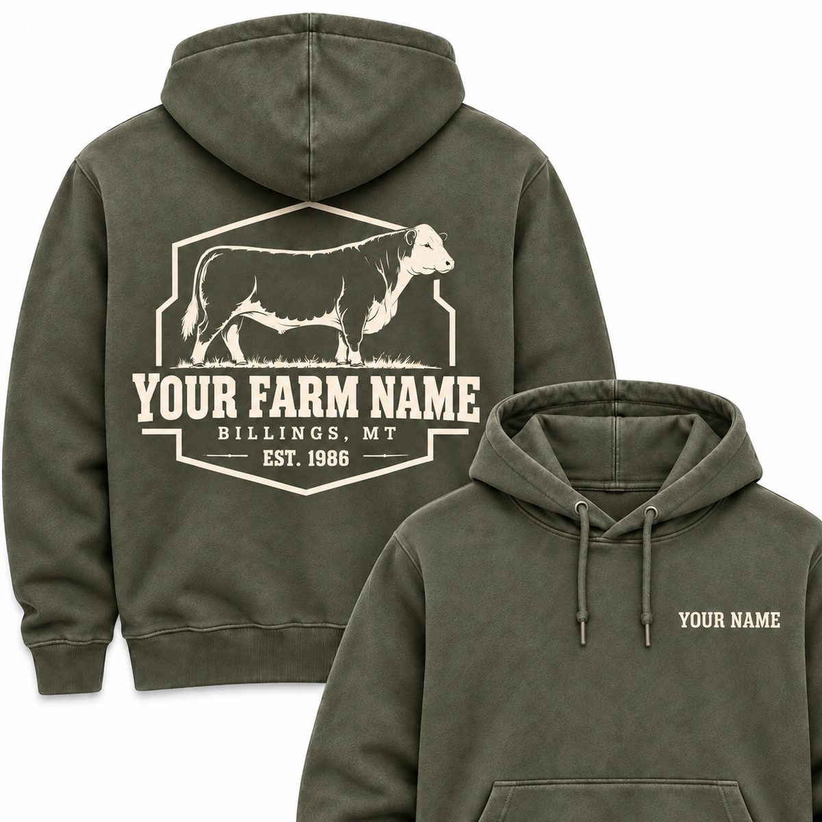 Personalized Name And Farm Name Hereford Farm Hoodie