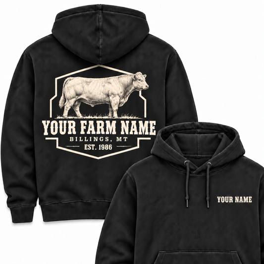 Personalized Name And Farm Name Charolais Farm Hoodie