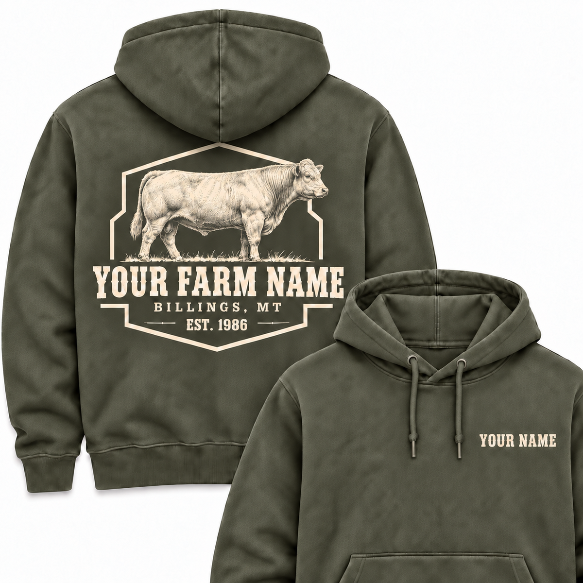 Personalized Name And Farm Name Charolais Farm Hoodie